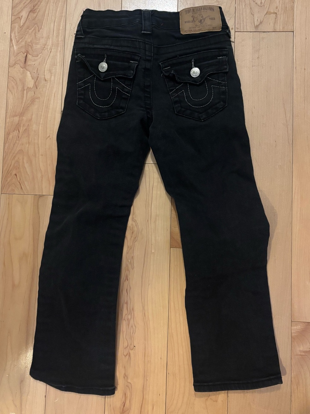 True Religion Boys Size 6 Black Straight Leg Jeans Horseshoe Flap Pockets